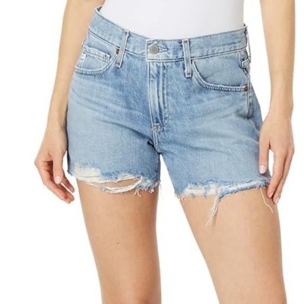 AG Adriano Goldschmied Hailey Cut-Off Denim Shorts Light Wash Blue Distressed 25